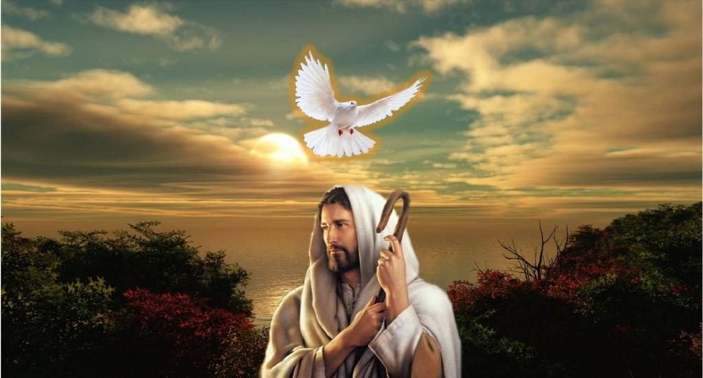 Jesus Christus mit einem Vogel.